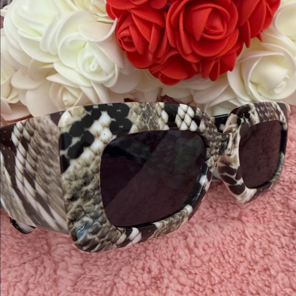 Square Snakeskin Pattern Rectangle Sunglasses Men… - image 4